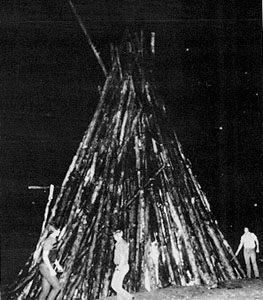 Building the bonfire pyre.