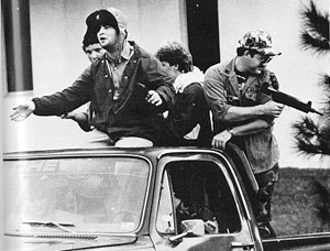 Students in a truck on parade.