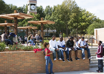 Students enjoying the new Bearkat Plaza