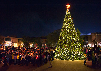The Tree of Light stands above all else on campus - lighting up the night and all the people that surround it.