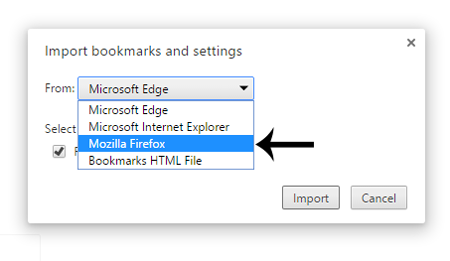 Chrome Select Import Browswer