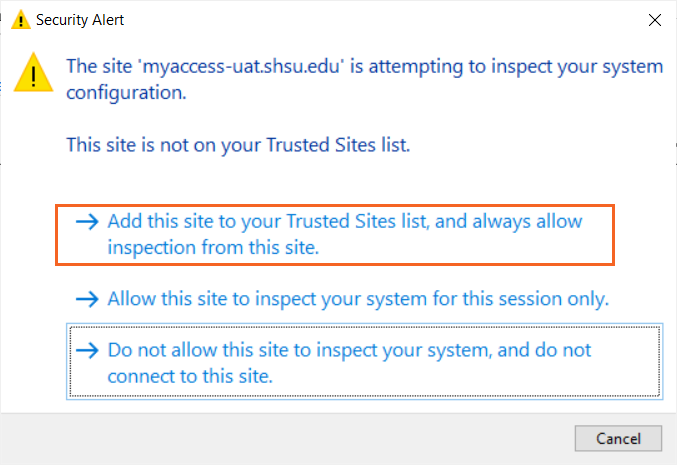 Add to Trusted Sites