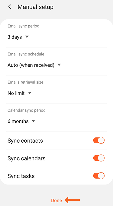 9.Android Mail Sync Options