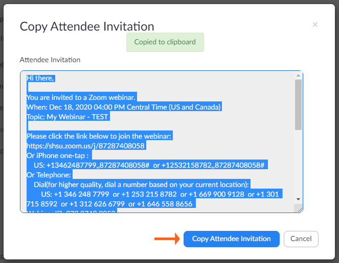 Copy Attendee Invitation