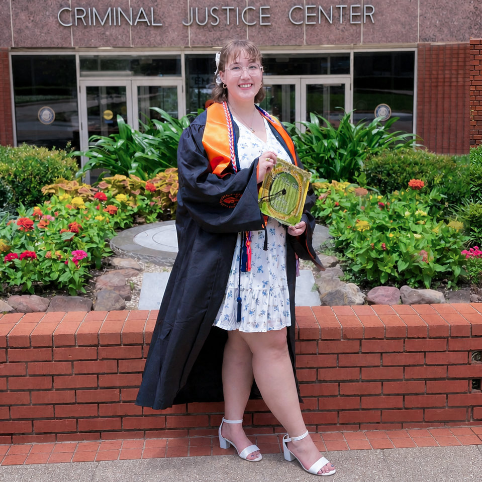 Emily Linklater in front of the CJ center