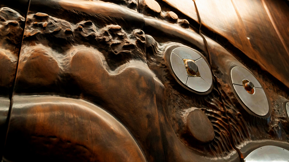 close up of wood and metal art