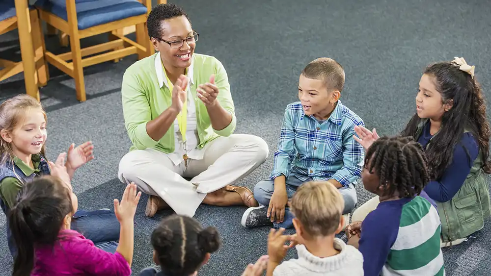 Students walking inside the art gallery.