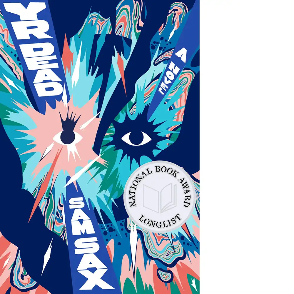 Yr Dead book cover shows an explosion of color with no discernible images except a human eye.