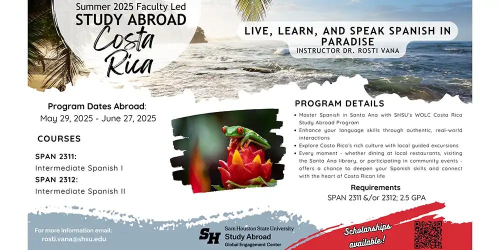 Digital flyer advertising for the Costa Rica study abroad trip.