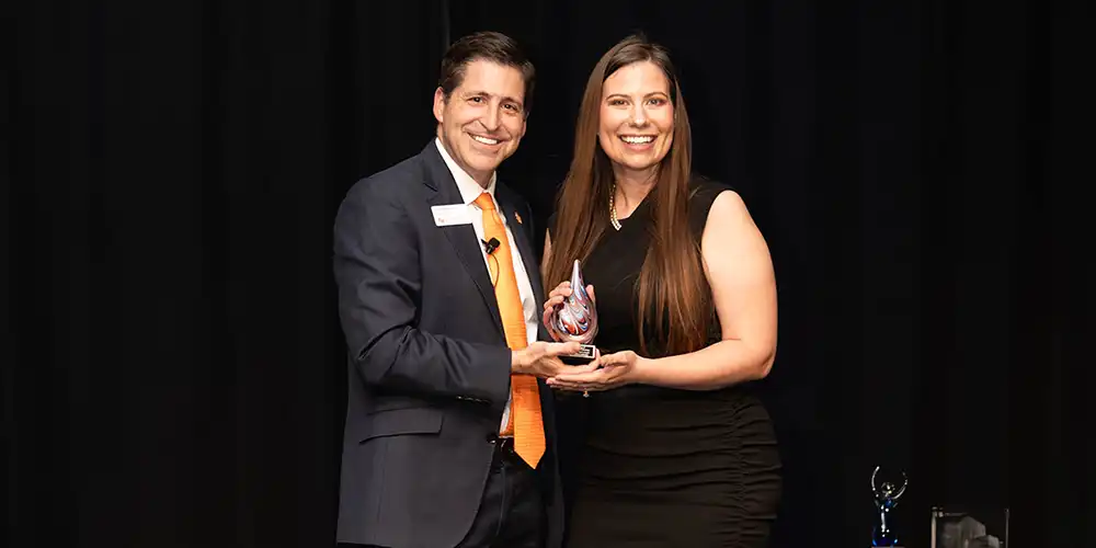 student doctor receiving an award from dean mohr