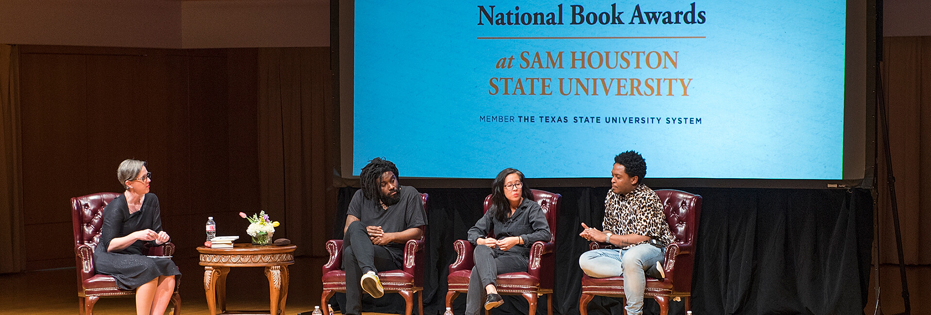 National Book Awards Stage with 4 people sitting in chairs