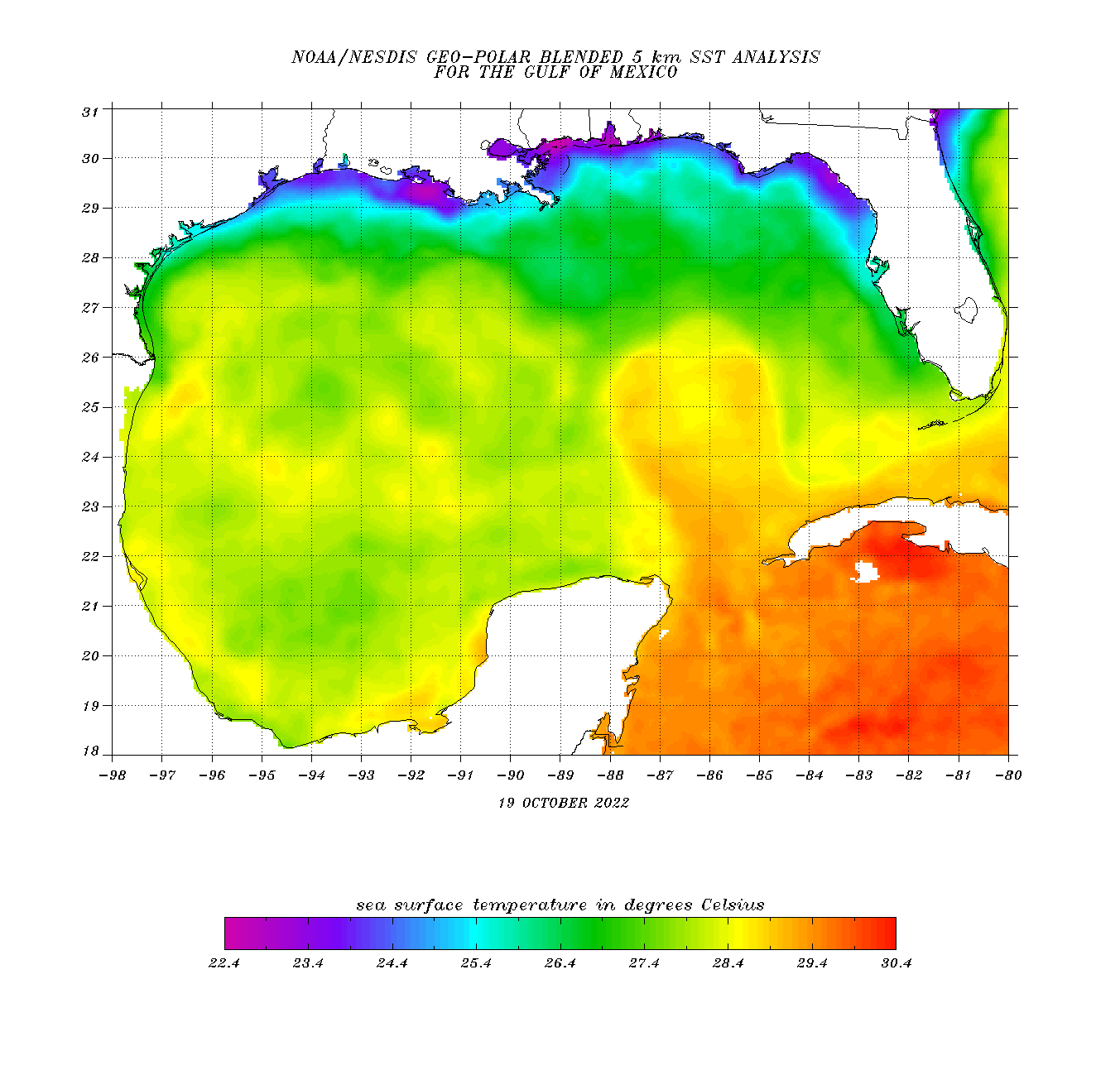 Temperature Map, Gulf of Mexico