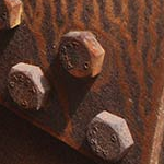 Detail of bolts on Hoss Haley's sculpture Toric Fan, shaped metal blades bolted together