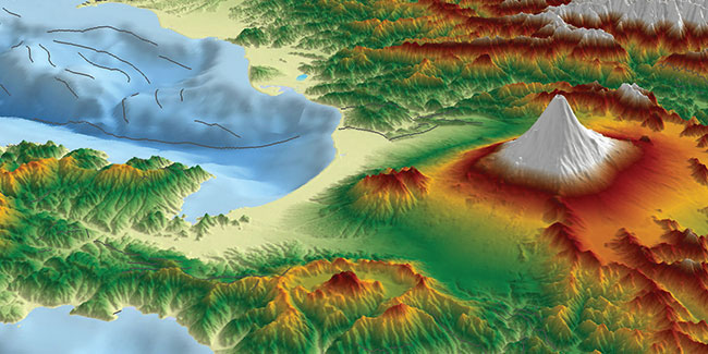 Geographic Information System 3d map with Mountains