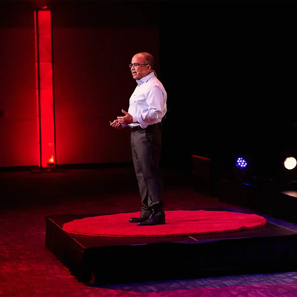 The TEDxSHSU event consists of three sessions of five speakers.
