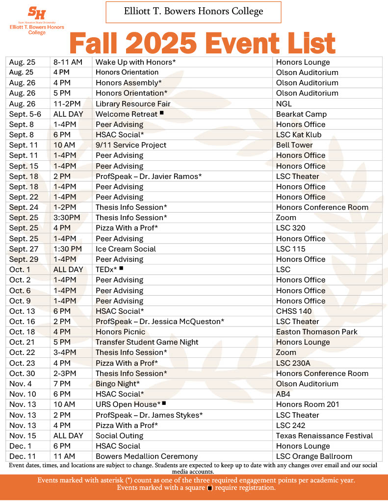 Photo of fall events calendar