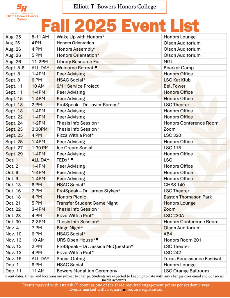 Photo of fall events calendar