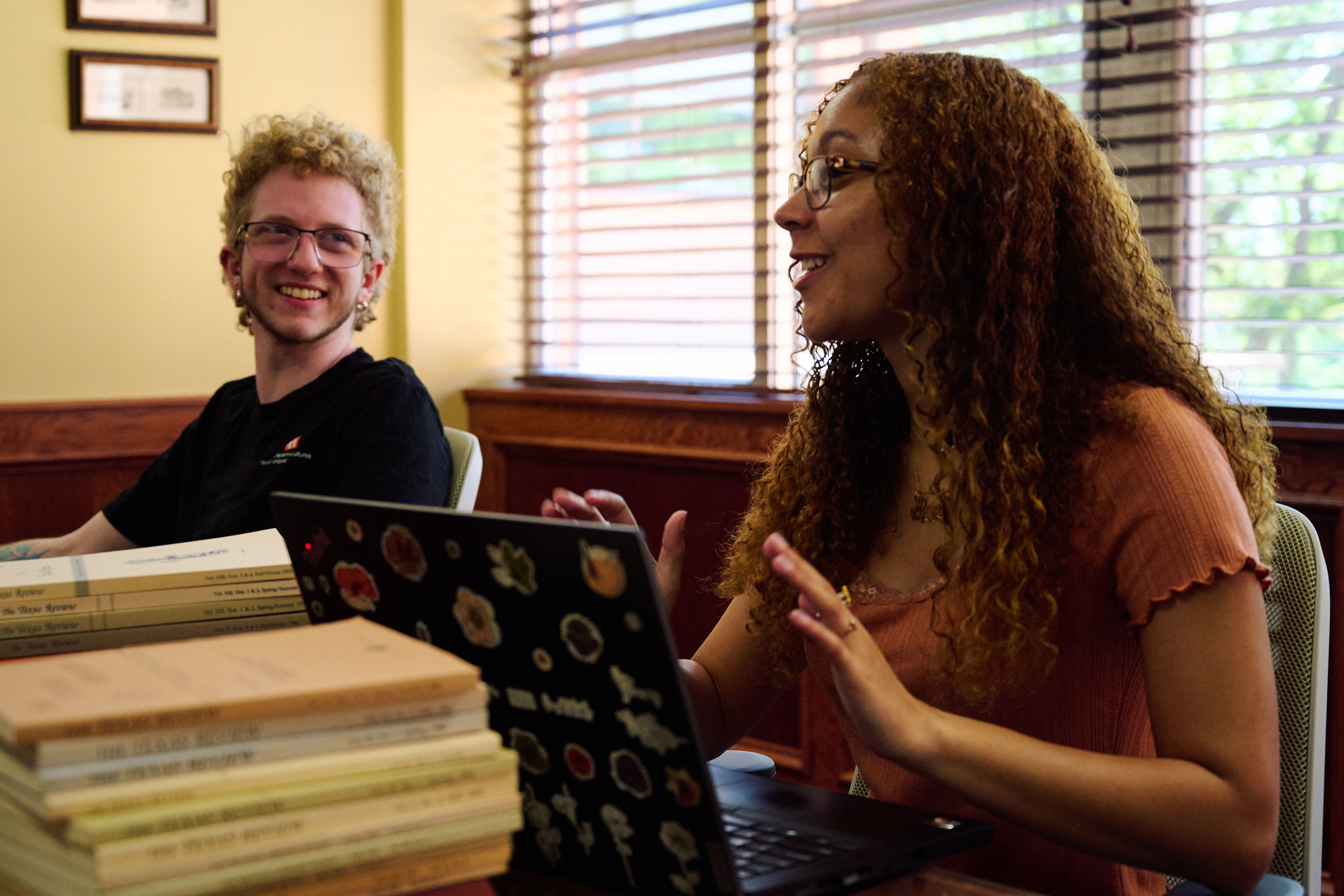 SHSU students engage in lively conversation.