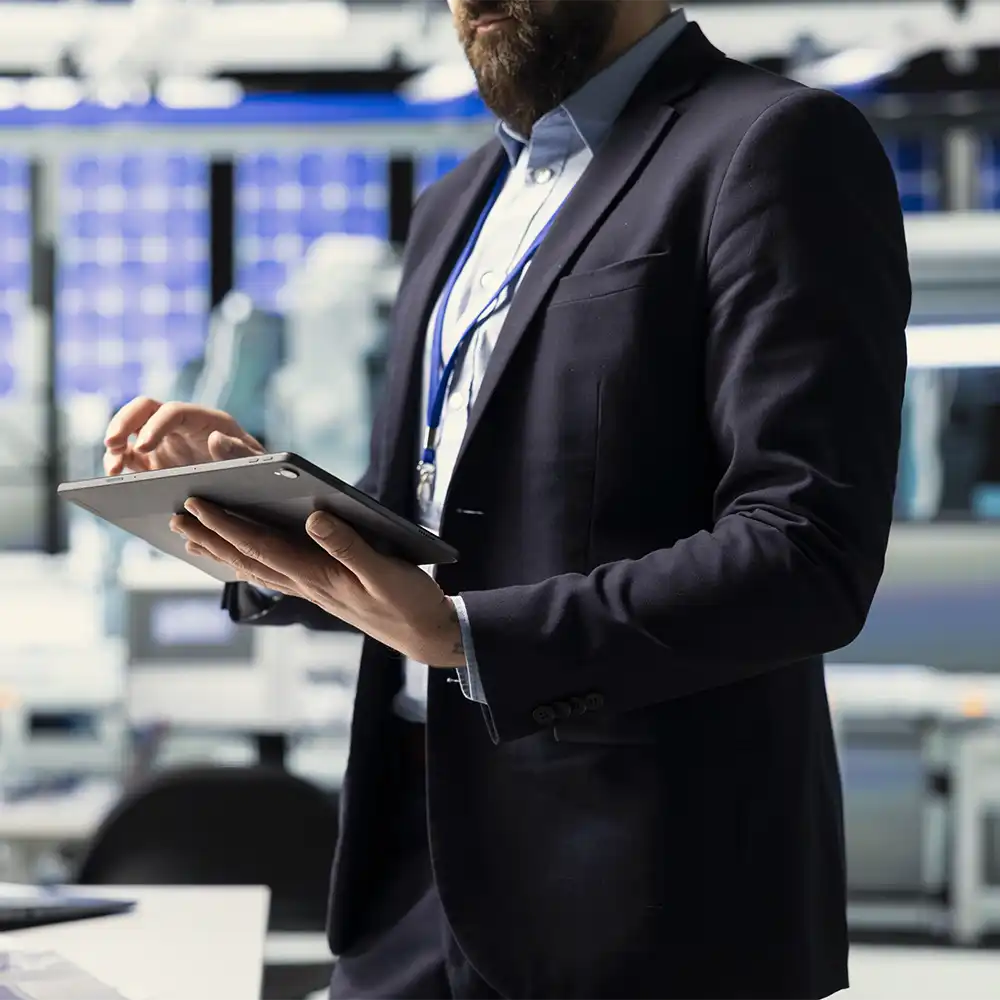 Man looking down at tablet