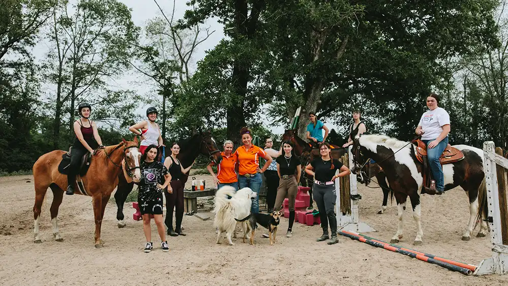 Students at Gibbs Ranch with animals.