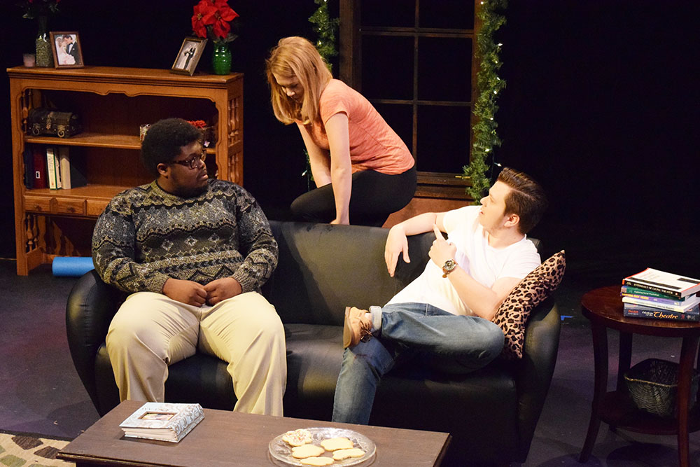 SHSU theatre actors on a couch in  Baltimore Waltz