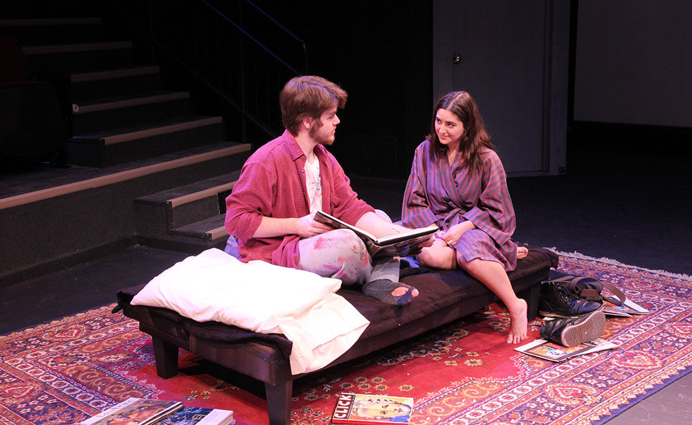 SHSU theatre actors reading on stage in Credeaux Canvas 