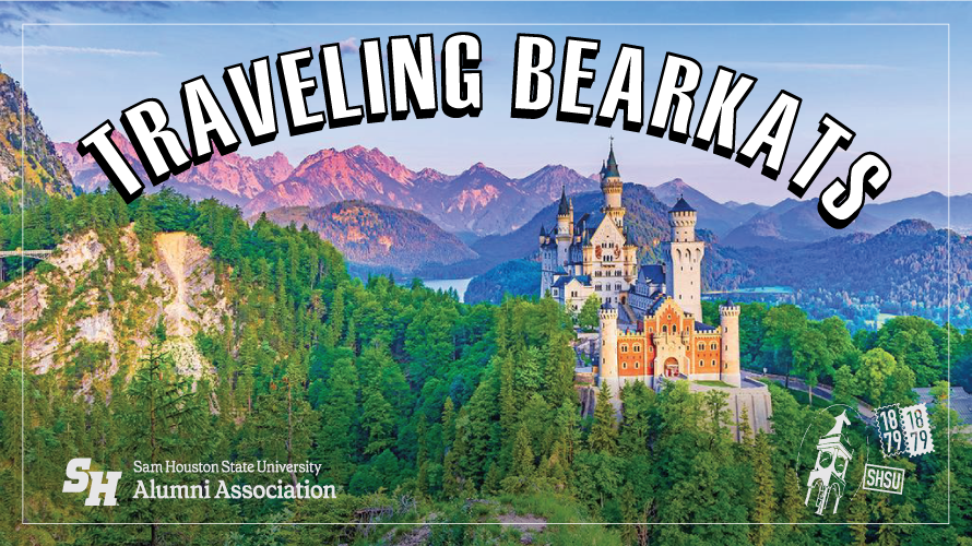 Traveling Bearkats postcard featuring Neuschwanstein Castle 