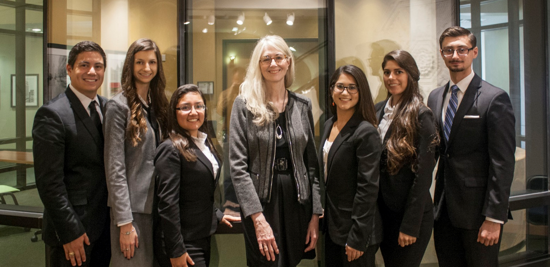 The members of this year's Moot Court team are Kaitlyn Tyra, Alejandra Galvan, Austin Taylor, Kristyn Couvillion, Bryan Rodriguez, and Beatriz Martinez.