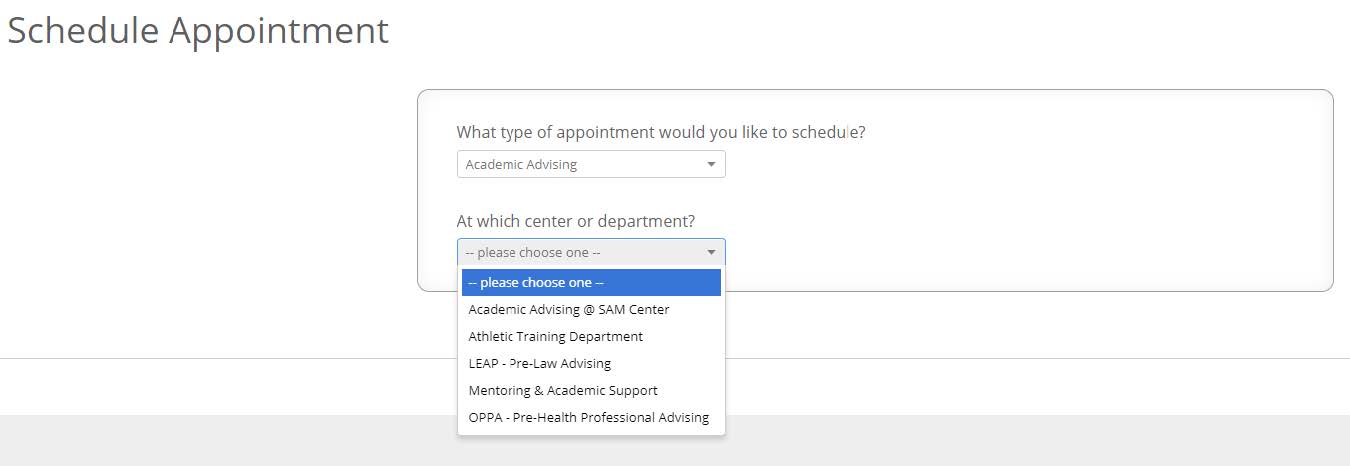 Department drop down menu