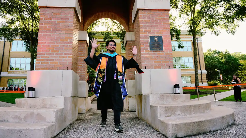 Two students outside.