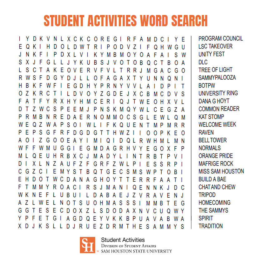 Student Activities Word Search