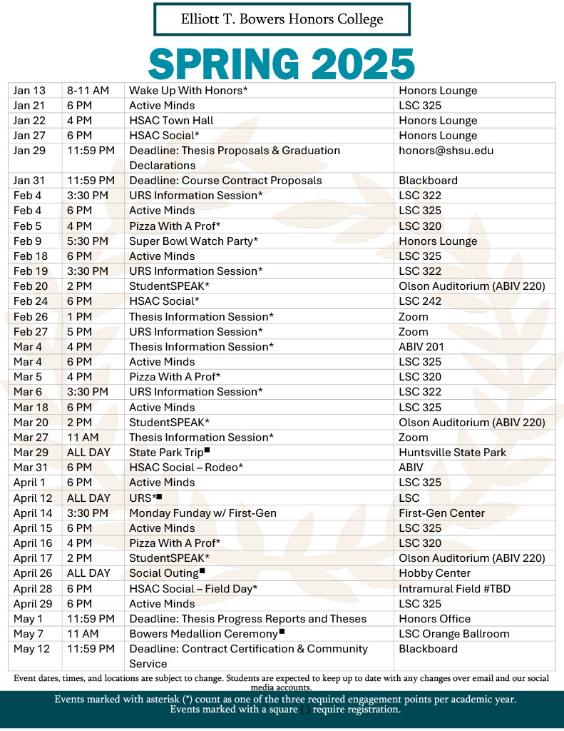 Photo of spring events calendar