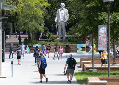 Students walking through campus.