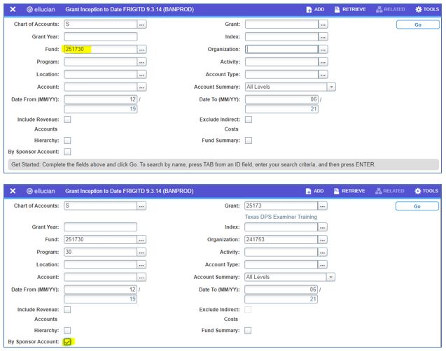 FRIGITD screen with highlighted fields