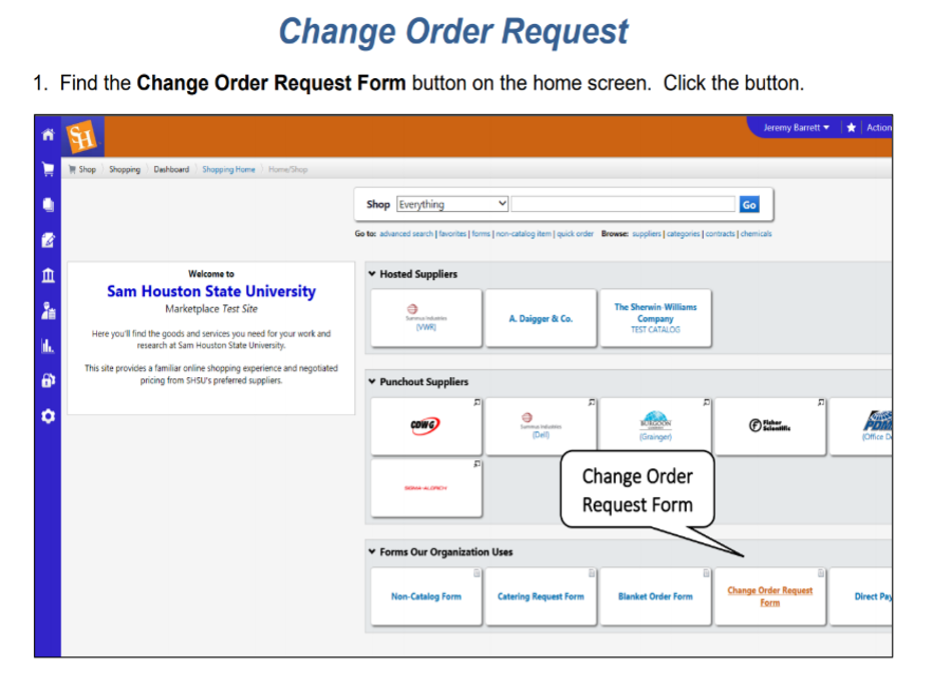change order request from is located under Forms Our Organization Uses