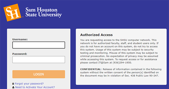 Sign-in using your SHSU login information (if needed)