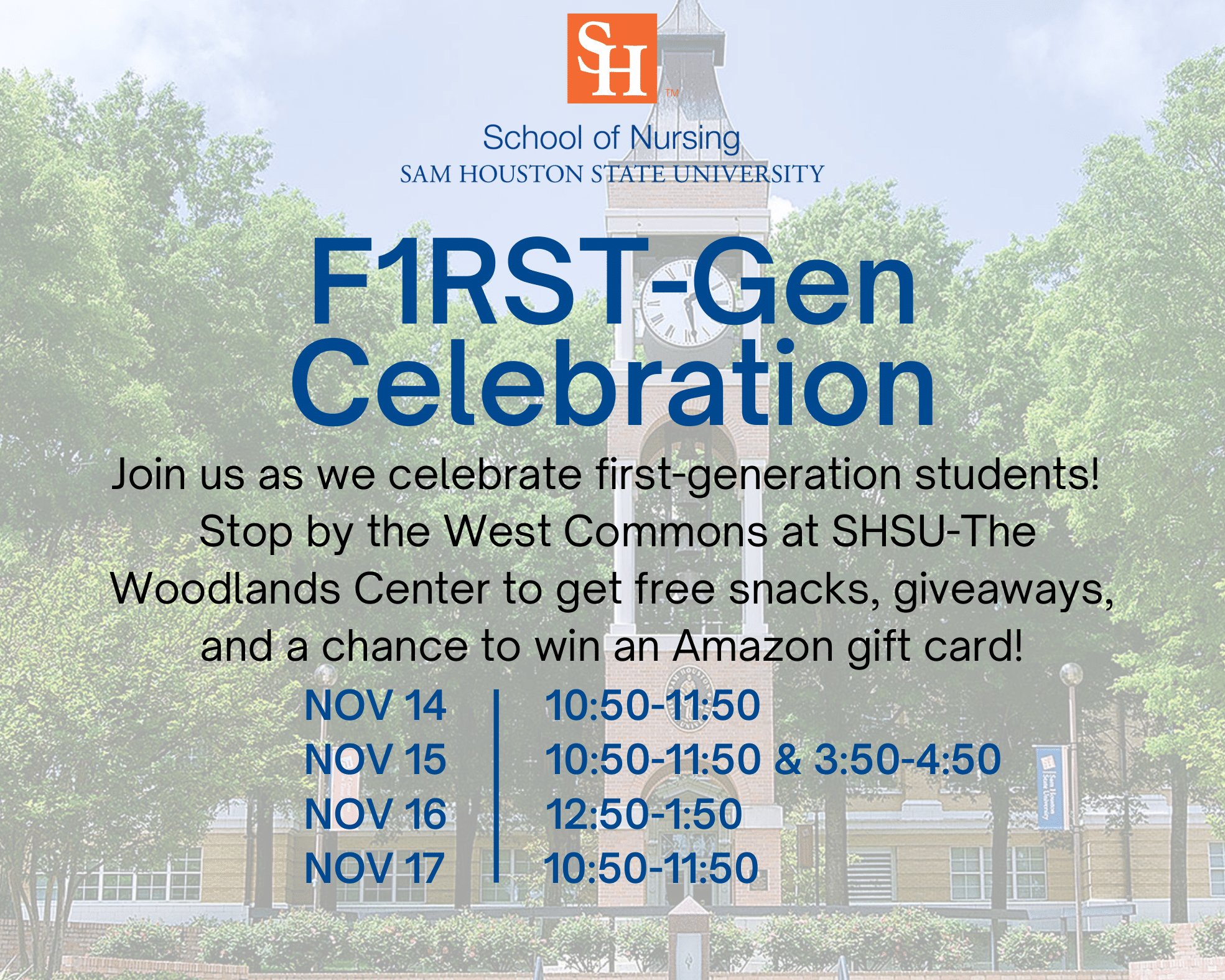 School of Nursing FirstGeneration Weeklong event calendar