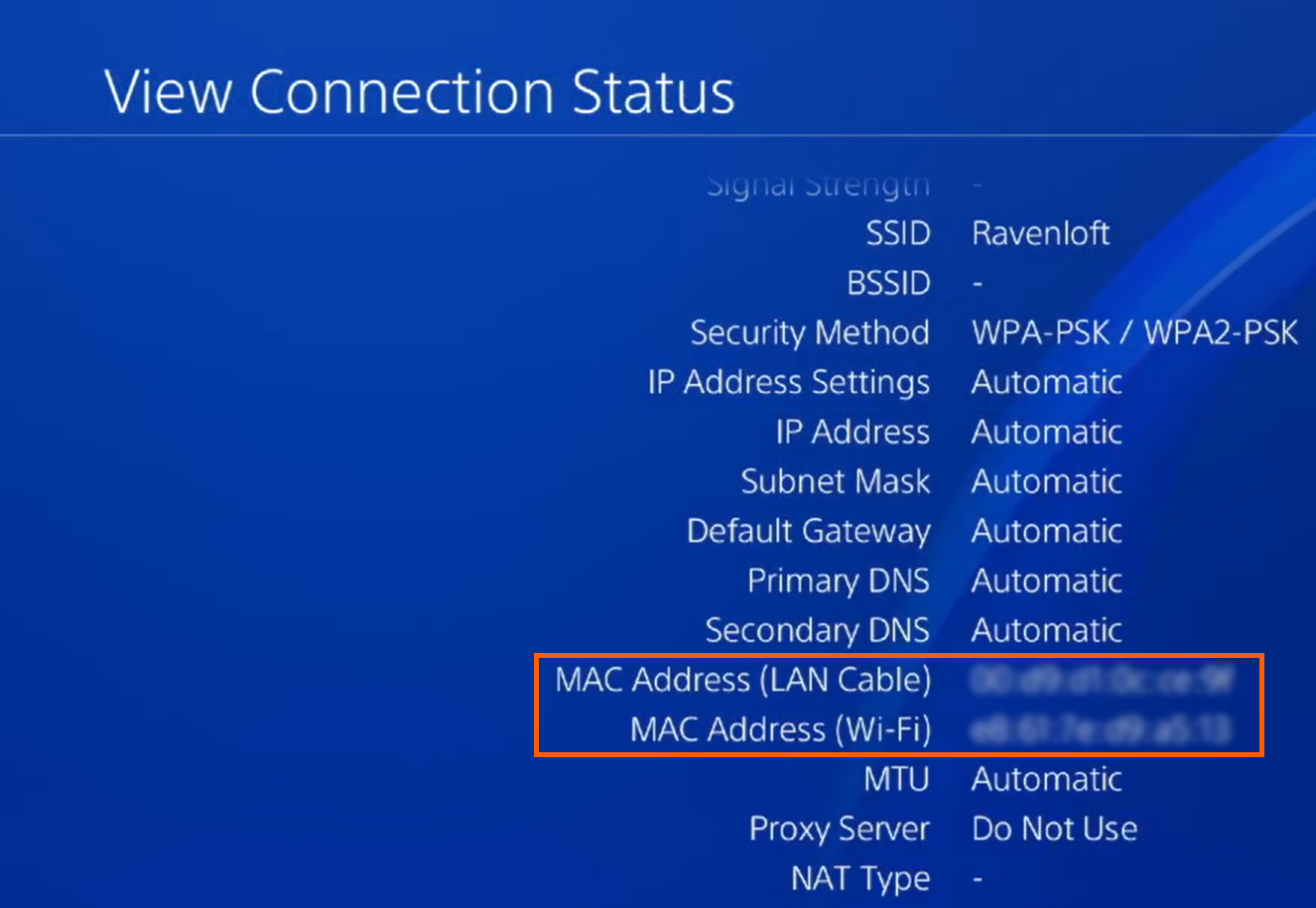 PS4 MAC Addresses