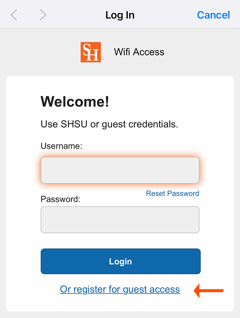 iPhone Register for Guest