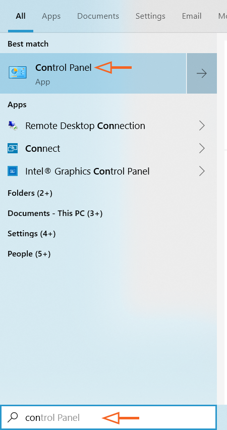 Search Control Panel