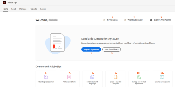 Adobe Sign Account Home