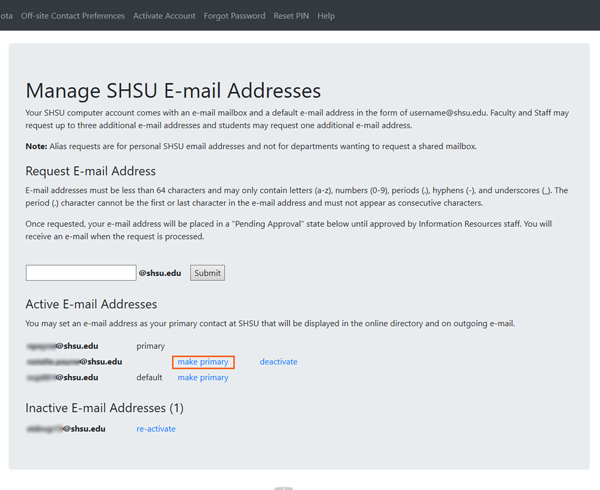 Manage SHSU Email Addresses