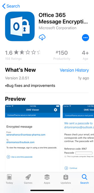 iOS Office 365 Message Encryption Viewer app