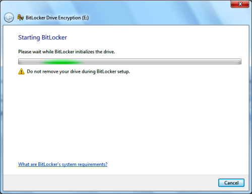 Starting BitLocker dialogue box