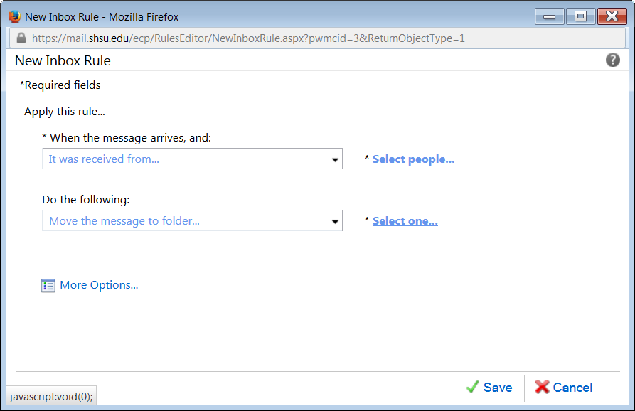 Inbox Rule Options