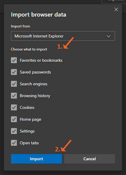 Edge Select What to Import and Import