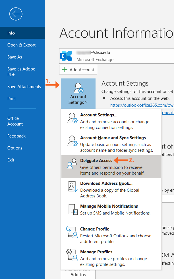 Outlook - Granting Delegate Access