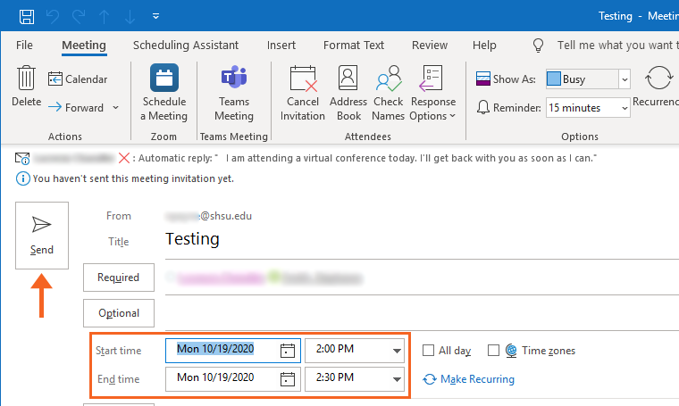 Meeting Invite Using Scheduling Assistant