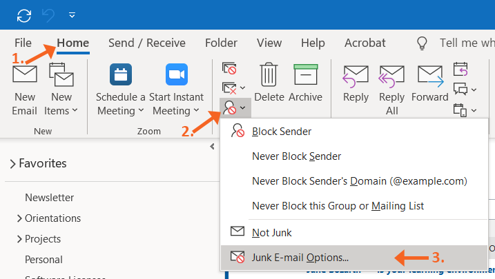Select Junk Mail Options