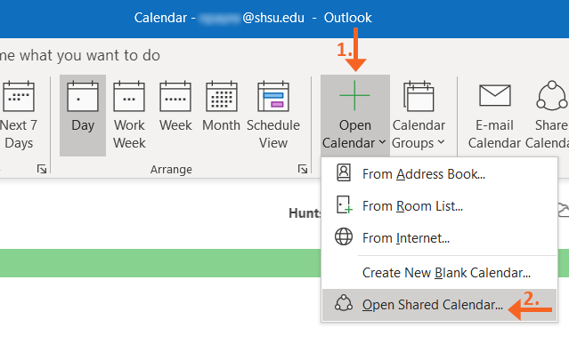 Select Open Shared Calendar